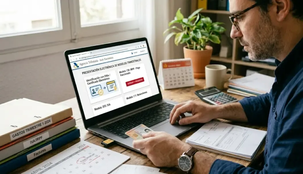 Autónomo presentando modelos trimestrales en sede electrónica AEAT