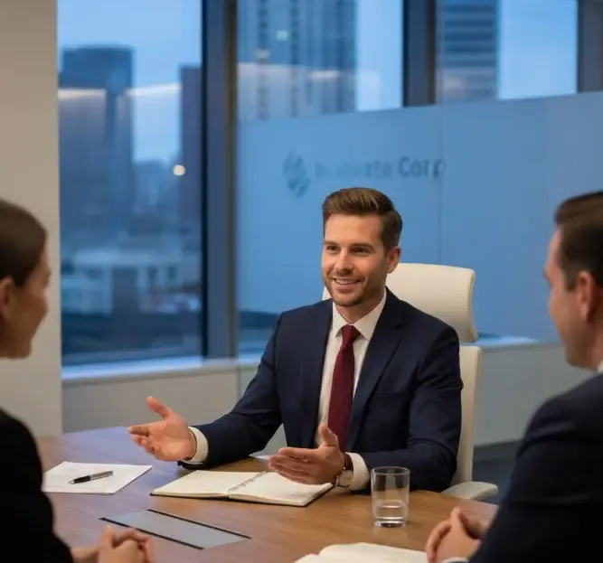 Candidato respondiendo con seguridad en una entrevista de trabajo