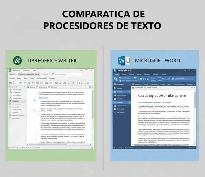 Captura de pantalla de la interfaz de LibreOffice Writer comparada con Microsoft Word