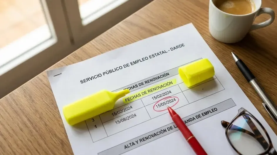 Imagen de un documento DARDE con las fechas de renovación resaltadas