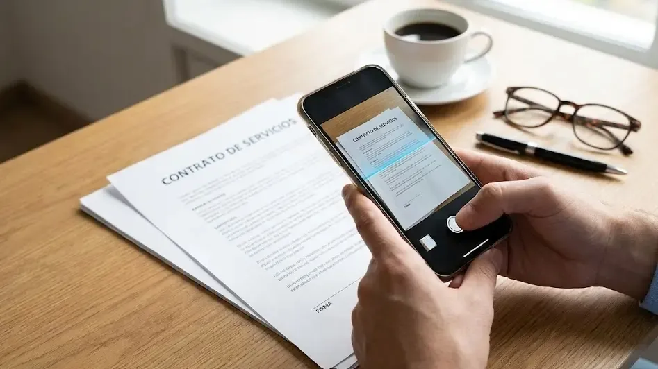 Uso de la función escanear documento con un teléfono móvil sobre un contrato