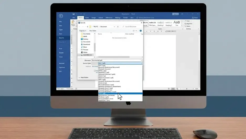 Captura de pantalla mostrando la opción Guardar como PDF en Microsoft Word