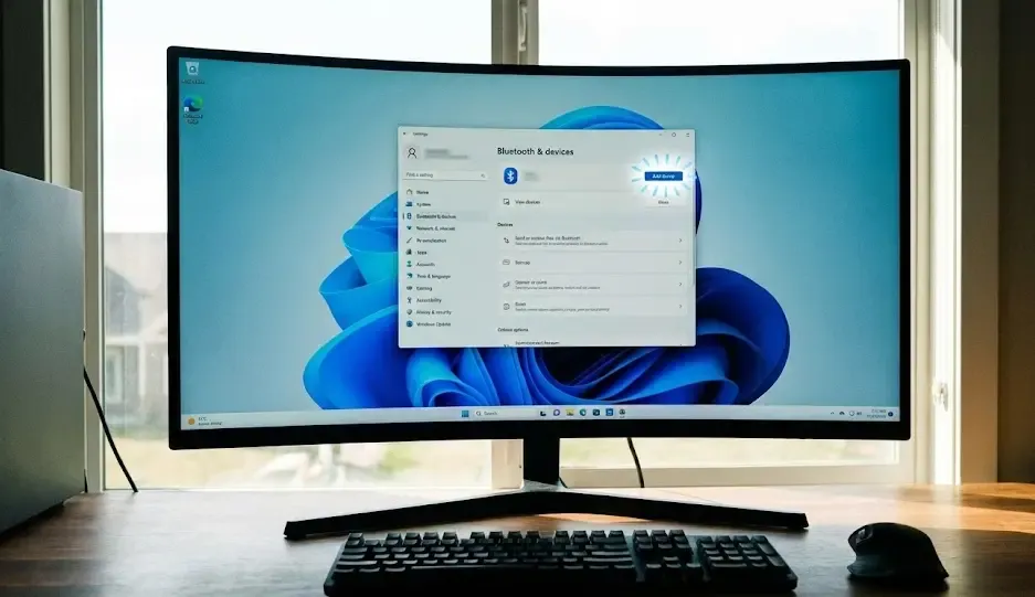 Interfaz del Administrador de dispositivos de Windows mostrando un adaptador Bluetooth con un signo de exclamación amarillo, indicando un problema