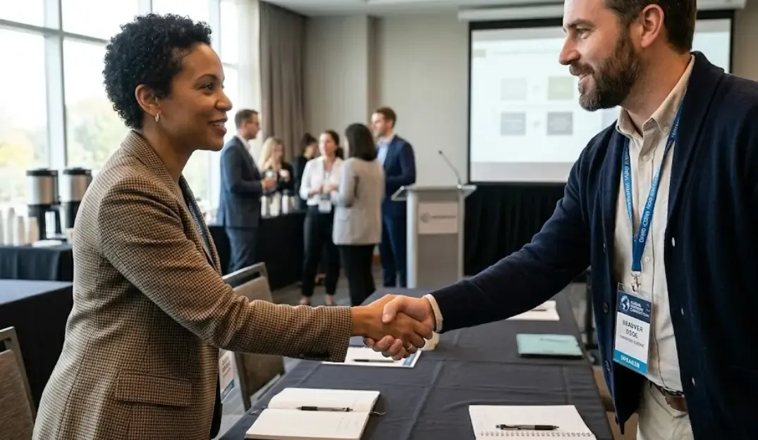 Persona estrechando manos en evento profesional
