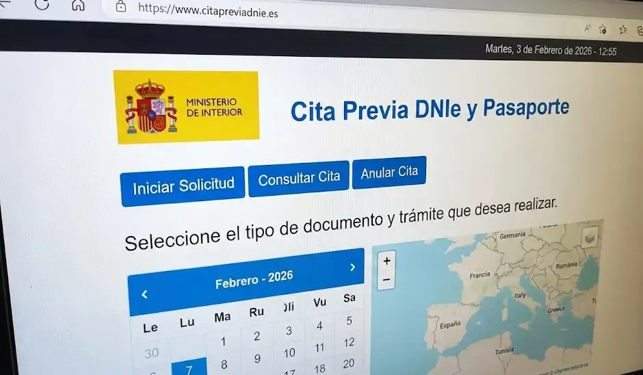Captura de pantalla del portal oficial de cita previa del DNI