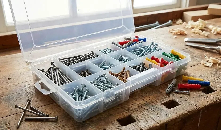 Kit surtido de clavos, tornillos y tacos para pared